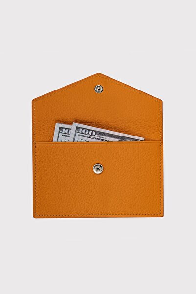 Garbalia Davos Hakiki Deri Zarf Model İnce Tasarım Şık Hardal Sarısı Kadın Cüzdanı Kartlık