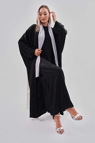 MAG FASHİON Set of 2 Hijab Dress and Cap Ferace - Jacquard Satin, 100% Viscose Fabric, Black
