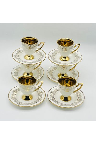 İnter Interlife Vintage Gold Patterned Porcelain Coffee Cup Set