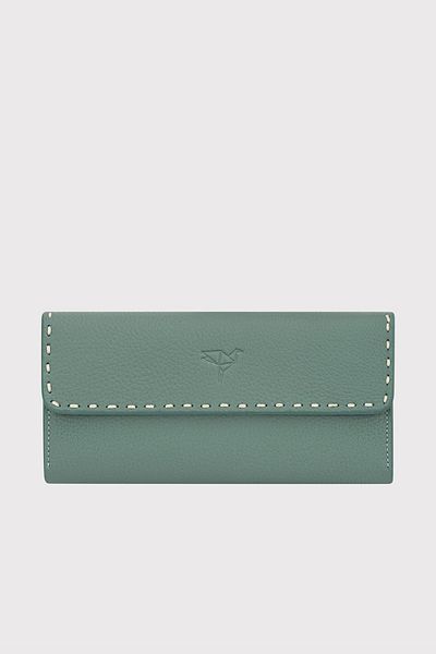 Garbalia Γυναικείο χαρτοφυλάκιο Mint Green Paris από γνήσιο δέρμα - Πορτοφόλι με ραφές και θήκη τηλεφώνου