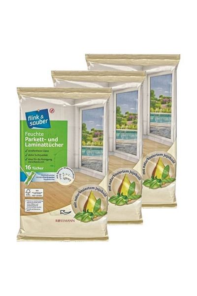 Flink Sauber Jojoba Extract Wet Floor Cloth - 22x30 cm, 16 pcs (3 Pieces), Special for Parquet and Laminated Surfaces