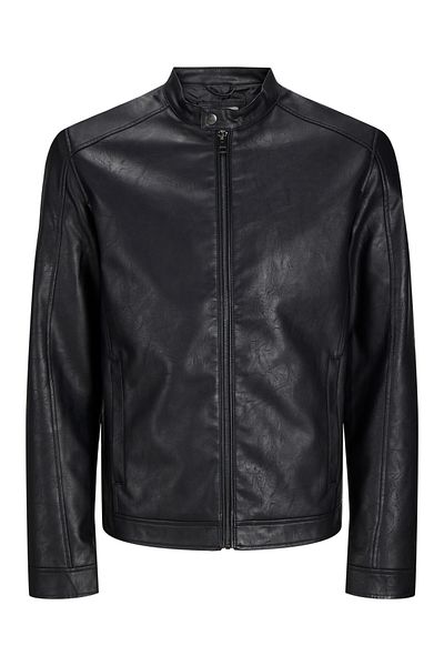 Jack & Jones Μαύρο Δερμάτινο Ανδρικό Μπουφάν - Noos