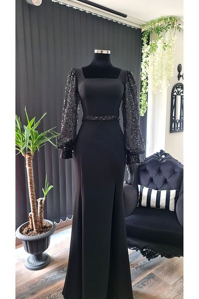 makbuleofficial Square Collar, Crepe Fabric, Slit, Promise Engagement Wedding Dress