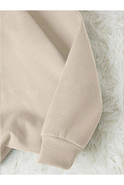 CROFT (3 IPLİK) Kadın Bej Bisiklet Yaka Oversize Sweatshirt