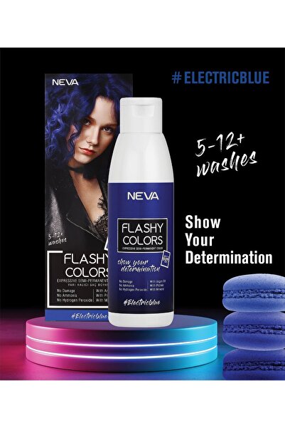 Neva Flashy Colors ELEKTRİK MAVİ Direkt Uygulanan Yarı Kalıcı Saç Boyası 100ml (vegan)