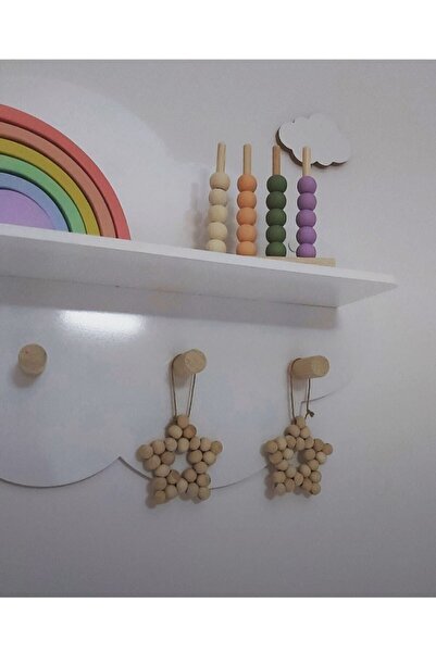 Seabella Ahşap Boncuk Yıldız 9x9 Cm Çocuk Bebek Odası Duvar Süsü 1 Adet