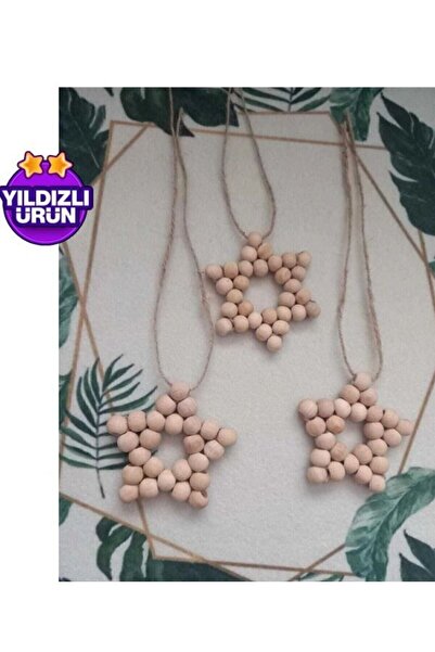 Homestar 3'lü Dekoratif Ahşap Boncuklu Yıldız Set Kapı Duvar Mutfak Bebek Oda...