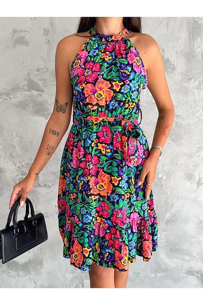MsLena Butik Γυναικείο φλοράλ στάμπα ελαστικό κοντό φόρεμα μέσης No249-1496