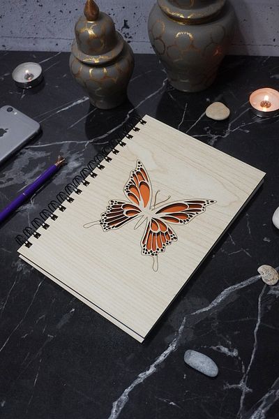 markcat Wooden Butterfly Patterned Notebook - Agenda and Daily Use - Unlined A5 Notebook - Memory Book