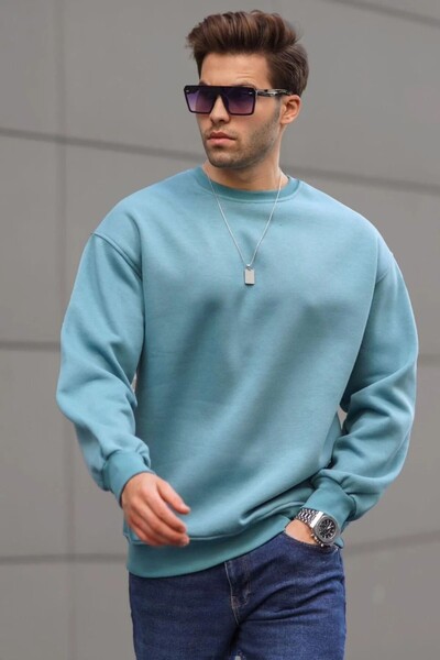 CAST COLLECTİON Мъжки суитшърт с кръгло деколте в цвят лимонена трева, голям размер