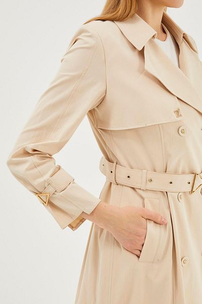 Zühre Stone Colored Trench Coat with Belt and Sleeve Detail 12916