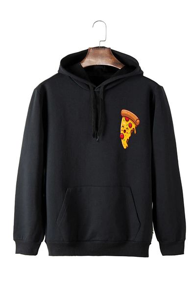 Pink Sky Φούτερ με κουκούλα με στάμπα Pizza Slice Unisex Slim Fit - Τσέπη καγκουρό