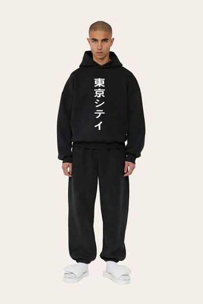 Pink Sky Μαύρο φούτερ με στάμπα Oversize