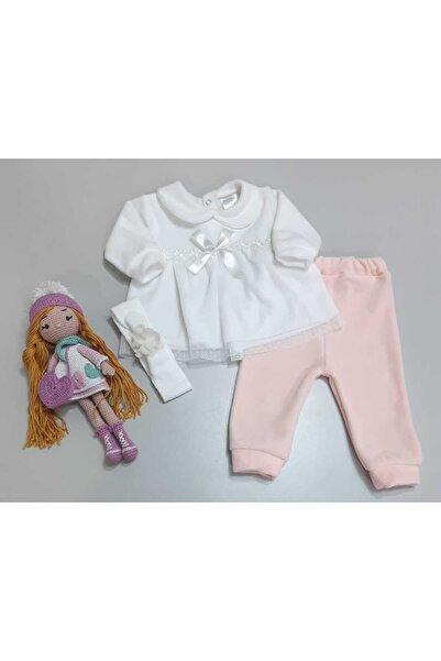Sönmez Baby TÜL ETEKLİ KADİFE KIŞLIK ÜÇ PARÇA KIZ BEBE TAKIMI