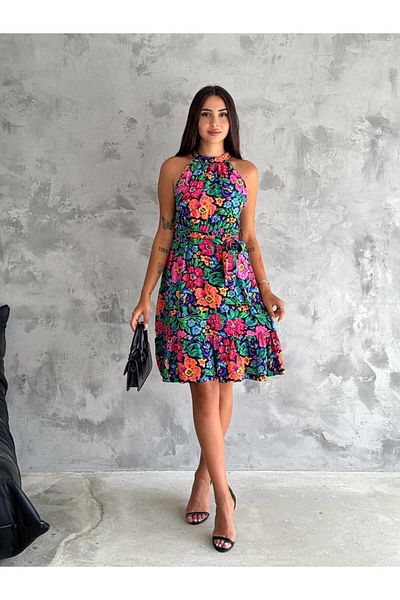 MsLena Butik Γυναικείο φλοράλ στάμπα ελαστικό κοντό φόρεμα μέσης No249-1496
