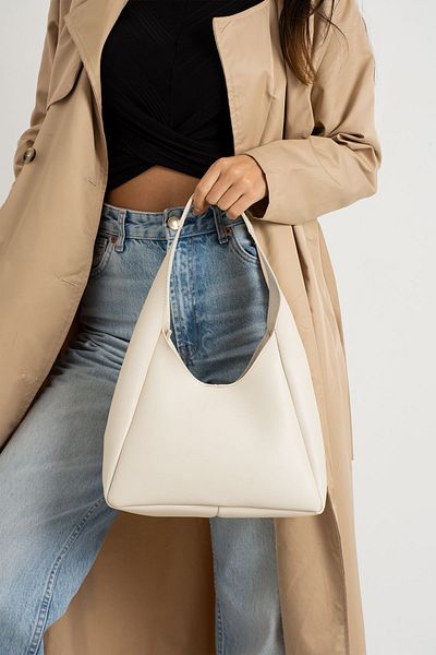 vagues Beige Faux Leather - Hand and Shoulder Bag with Zippered Makeup Bag