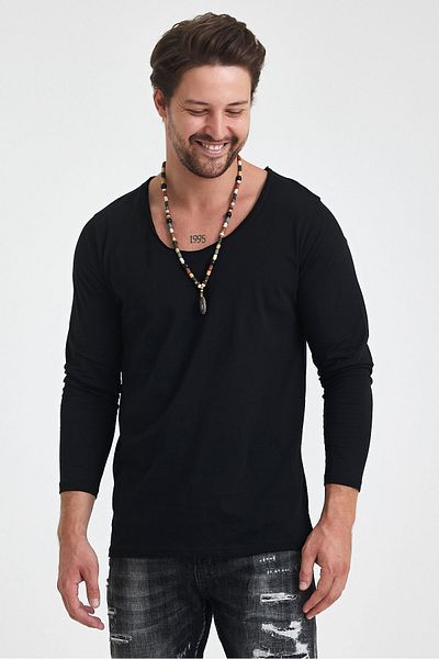 BABBOSS Tricou cu mânecă lungă cu guler larg