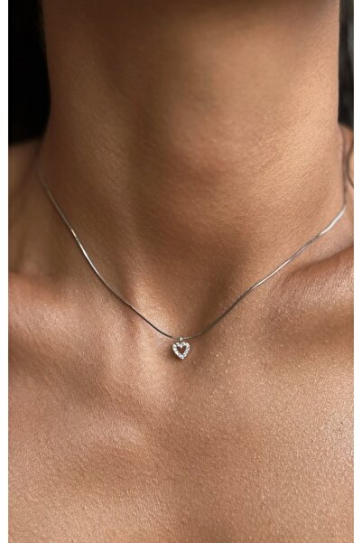 Claritas Takı Kadın Altın Kaplama Yılan Zincir Minimal Zirkon Taşlı Kalp Kolye