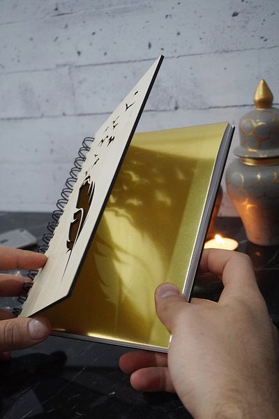 markcat Wooden Notebook - Daily Bird Feather Pattern, A5 Spiral, Unlined Notebook - Gift Notebook