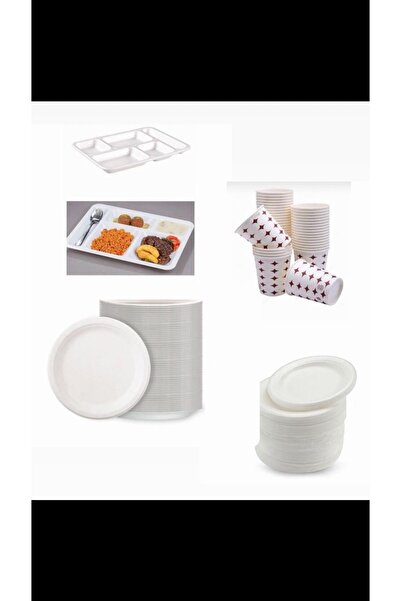 AYGÜN 100`er Adet 5 Gözlü Tabldolt,  Karton Bardak,  Orta Boy Köpük Tabak, Kü...