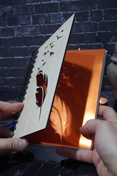 markcat Wooden Notebook - Bird Feather Pattern, Agenda and Daily Use, Unlined Notebook - A5 Notebook-school Notebook