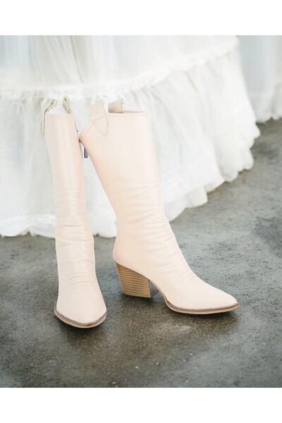 yabisago Kadın Deri Çizme Uzun Bej
