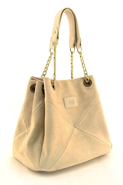 HNB Γυναικεία τσάντα ώμου Nude Suede - Λεπτομέρεια με λουράκι αλυσίδας και φυσούνα