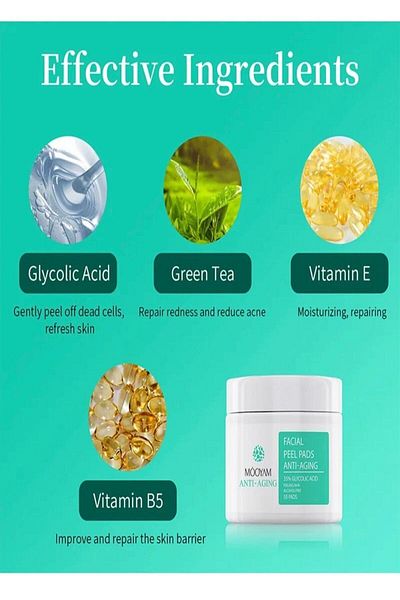 MÖOYAM Green Tea/Aha 35% Glycolic Acid - Anti Aging Peeling Pads (50Pcs)