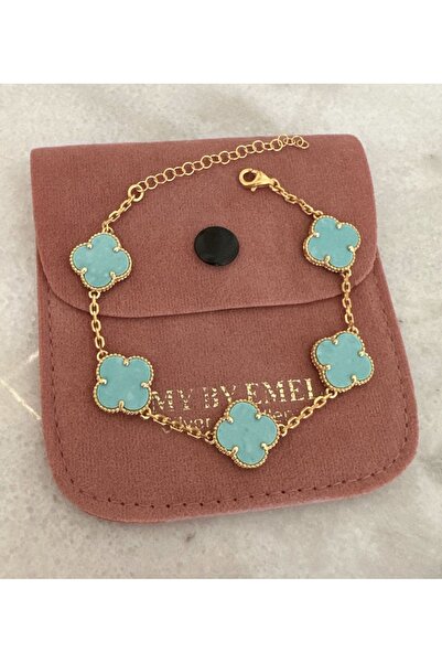 emy by emel luxury silver jewelry Altın Kaplama Mavi Taşlı İthal Yonca Bilekl...