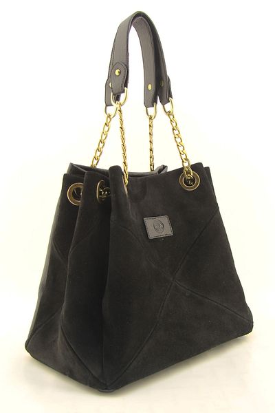 HNB Black Suede Women's Shoulder Bag - Chain Strap and Gusseted Net
