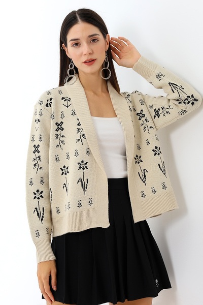 Devinka Cardigan de damă cu guler de haină cu model