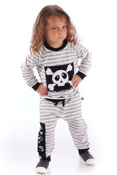 Colorinas Baby Striped Skull Printed Unisex Combed Cotton Sweatshirt