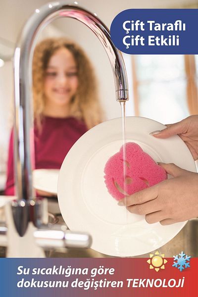 Deep Bright Scrubber Sponge, Dish Sponge - Double Sided, Anti-Scratch, Long Use - Pink