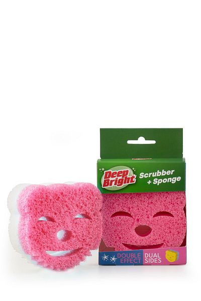 Deep Bright Scrubber Sponge, Dish Sponge - Double Sided, Anti-Scratch, Long Use - Pink