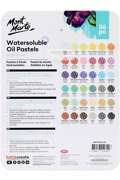 Mont Marte 36 Pieces in Water Pastel Tin Box - Oil and Soluble Signature