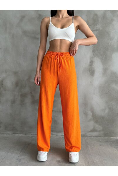 BEJNA Women's Orange Elastic Waist Palazzo Pants