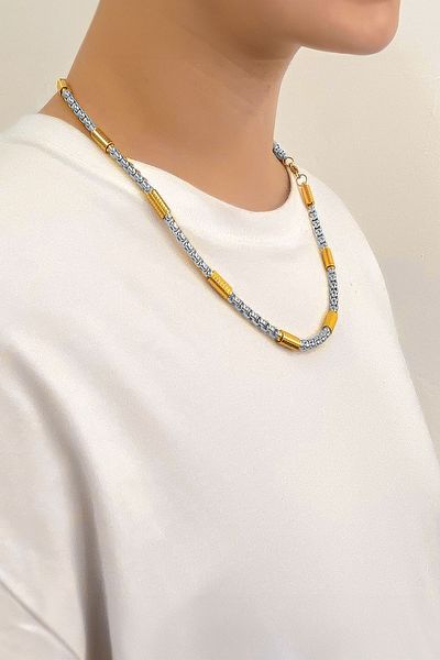 Chavin Gray Gold 5 cm5 mmMen's Steel Chain Dt15bysr