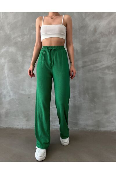 BEJNA Dámské zelené kalhoty Palazzo s elastickým pasem