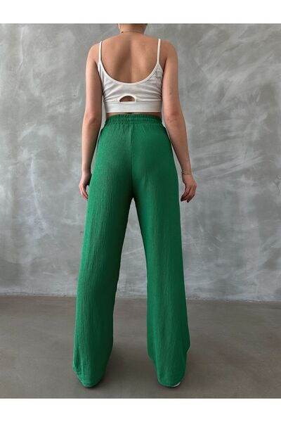 BEJNA Dámské zelené kalhoty Palazzo s elastickým pasem