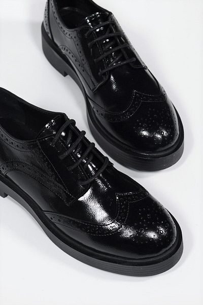TUNAELLİ PANTOFI OXFORD DE FEMEI NEGRE PANTOFI OXFORD PIELE NATURALĂ