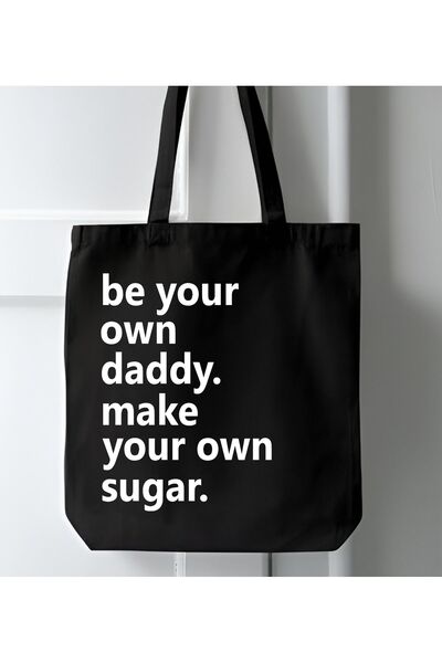 Cemira Sugar Daddy - Girl Black Linen Tote Bag - Thick Tote Shoulder Bag and Shopper Bag