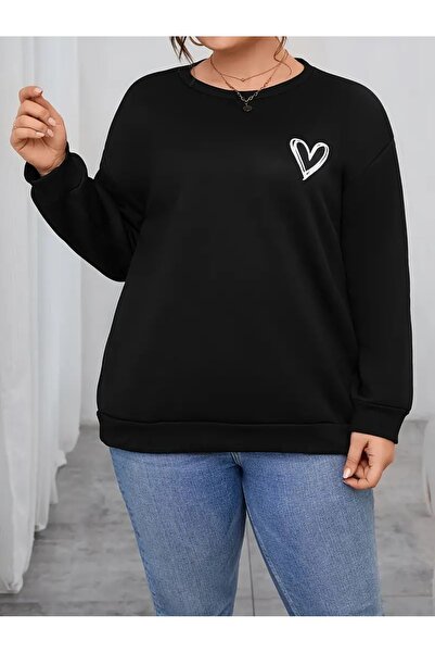 DAXİS Sportwear Company KADIN Kalp Baskılı Bisiklet Yaka Sweatshirt