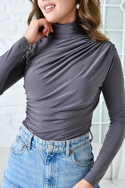 WOMAN VISION Smoked Stretch Fabric Asymmetrical Cut Long Sleeve Women's Blouse - 9871