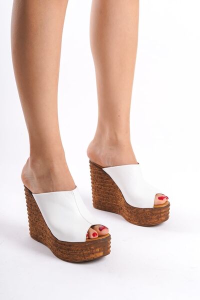 ERNİLA Ernila Genuine Leather Wedge Heel Sabo Slippers