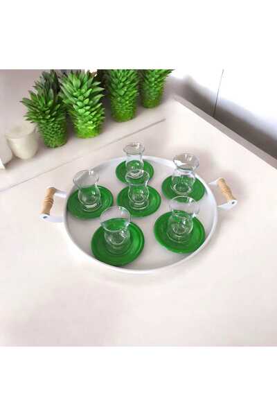 EceAksesuar طبق شاي أخضر ميتا - ستانلس ستيل، قاعدة أكواب ملونة