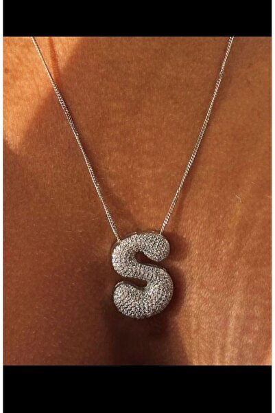 ZWEIG 925 Ayar Gümüş Bombeli Taşlı S Harfli Kolye