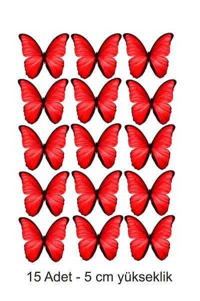 Atölye7Tasarım 15 Pieces Red Butterfly Patterned Edible Pastry Cupcake Candy Dough Paper Printing - 6 Cm/4 cm