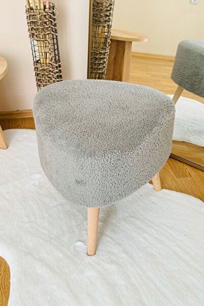 Bounteous Bohem Tarz Teddy Kumaş Üçgen Puf, Makyaj Taburesi, Bench, Gri