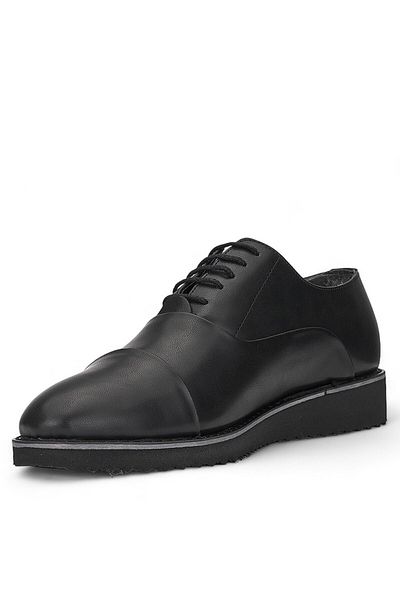 İmerShoes Pantofi de zi cu zi ocazional pentru bărbați din piele neagră, cu șireturi, cu talpă neagră, pantofi clasici Pv-603
