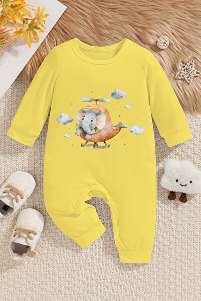 ADABEBEK ثوب فضفاض للأطفال ناعم - مطبوع عليه فيل يركب بطائرة هليكوبتر، 10240